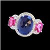 Image 1 : 5.81CT NATURAL CEYLON BLUE SAPPHIRE / PINK TOURMALINE 14K W/G RING