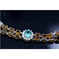 7.77ct Aptite / 15.31ct Topaz 14K White Gold Bracelet