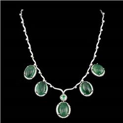 92.21ct Emerald CAB 14K/18K White Gold Necklace and Pendant