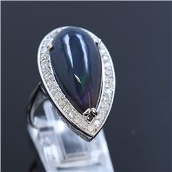 10.38ct Natural Australian Black Fire Opal 14K White Gold Ring