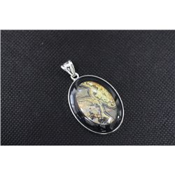 Yellow Laugna Lace(D) Black Jasper Oval Hand Polished 30X40Mm Inlay Combined 2  Stones Frame Pendant