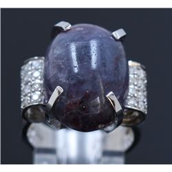 23.47ct Paraiba Tourmaline cab 14K White Gold Ring