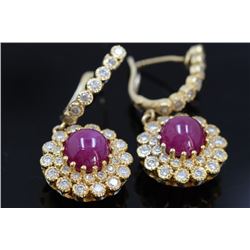 6.67ct Ruby Cab 18K Yellow Gold Earring