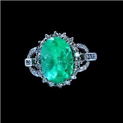 3.92CT NATURAL COLOMBIAN EMERALD 14K WHITE GOLD RING