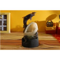 Agate With Stand Carving DOLPHINS