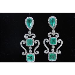 8.05CT COLOMBIAN EMERALD 18K White Gold EARRING
