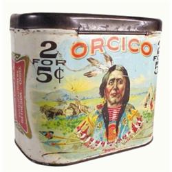 Orcico Tobacco litho on tin container...