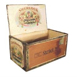 Sherlock Jr. Cigar box, says "Tis lit...