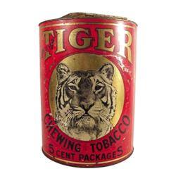 Tiger Chewing Tobacco litho on tin bu...