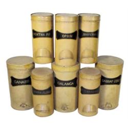 Druggist's apothecary canisters (8), ...
