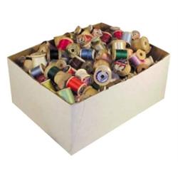Box of old wooden spools, mostly w/th...