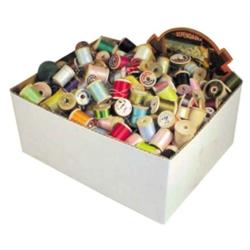 Box of old wooden spools, mostly w/th...