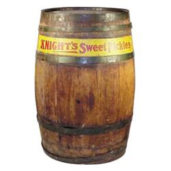 Knight's Sweet Pickles wooden barrel,...