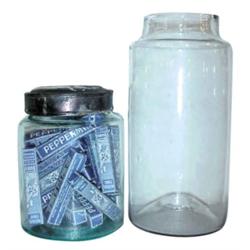 Glass candy jars (2), 1 w/metal lid i...