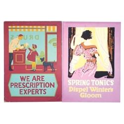 Drugstore signs (2), oil serigraphs o...
