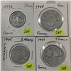 Image 1 : Framce WWII Coins - 1943 - 1 Fr, 1945 - 2 Fr., 1945 - 5 Fr. & 1947 - 5 Fr.