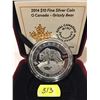 Image 1 : 2014 - $10 'O Canada Grizzly Bear' Fine Silver Coin