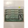Image 1 : 3 - 1954 Bk of Canada One Dollar Bills - In Sequence - Incirc.