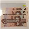 Image 2 : 3 - 1986 'Bird Series' Two Dollar Bills - Thiessen/Crow - Consecutive - Uncirc.