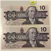 Image 2 : 2 - 1989 Ten Dollar Bills - 'Bird Series' Ser. #'s BED6221769 & ED6221770 - Uncirc.