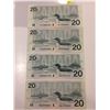 Image 1 : 5 - 1991 Twenty Dollar Bills - 'Bird Series' Complete Signature Set - Gem
