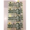 Image 2 : 5 - 1991 Twenty Dollar Bills - 'Bird Series' Complete Signature Set - Gem