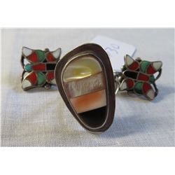 Inlaid Sterling Silver Clip Earrings w/Ring