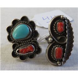 2 Sterling Silver & Coral Rings