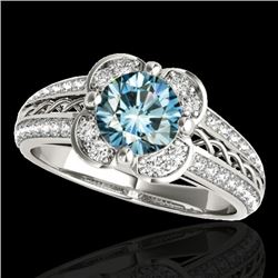 1.5 CTW SI Certified Fancy Blue Diamond Solitaire Halo Ring 10K White Gold - REF-180M2F - 34261