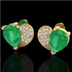 2.50 CTW Emerald & Micro Pave VS/SI Diamond Certified Earrings 10K Yellow Gold - REF-33T8X - 20073