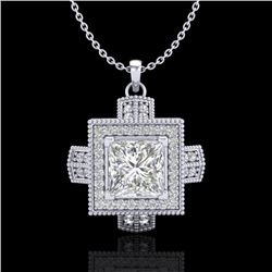1.46 CTW Princess VS/SI Diamond Solitaire Micro Pave Necklace 18K White Gold - REF-418Y2N - 37193