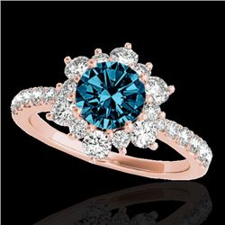 2.19 CTW SI Certified Fancy Blue Diamond Solitaire Halo Ring 10K Rose Gold - REF-259F3M - 33721