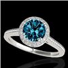 1.55 CTW SI Certified Fancy Blue Diamond Solitaire Halo Ring 10K White Gold - REF-180Y2N - 33531