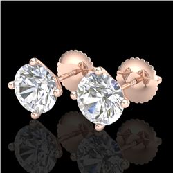 2.5 CTW VS/SI Diamond Solitaire Art Deco Stud Earrings 18K Rose Gold - REF-668R2K - 37308