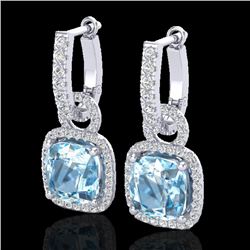 7 CTW Sky Blue Topaz & Micro Pave VS/SI Diamond Certified Earrings 18K White Gold - REF-100M8F - 229