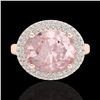 Image 2 : 4.50 CTW Morganite & Micro Pave VS/SI Diamond Certified Ring 14K Rose Gold - REF-155M3F - 20918