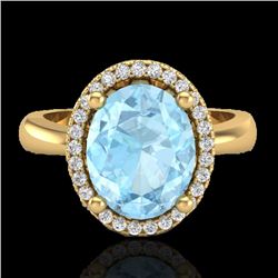 2.50 CTW Aquamarine & Micro Pave VS/SI Diamond Ring Halo 18K Yellow Gold - REF-60K4R - 21096