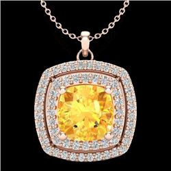 1.77 CTW Citrine & Micro Pave VS/SI Diamond Halo Necklace 14K Rose Gold - REF-50H2W - 20451