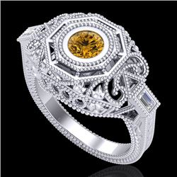 0.75 CTW Intense Fancy Yellow Diamond Engagement Art Deco Ring 18K White Gold - REF-172Y8N - 37819