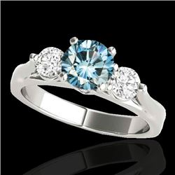 1.75 CTW SI Certified Fancy Blue Diamond 3 Stone Ring 10K White Gold - REF-241W8H - 35381