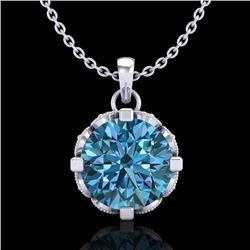 1.5 CTW Fancy Intense Blue Diamond Solitaire Art Deco Necklace 18K White Gold - REF-172K8R - 37383