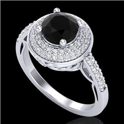 1.7 CTW Fancy Black Diamond Solitaire Engagement Art Deco Ring 18K White Gold - REF-143F6M - 38122