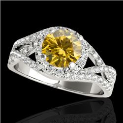 1.5 CTW Certified Si Fancy Intense Diamond Solitaire Halo Ring 2 Tone 10K White Gold - REF-178W2H - 