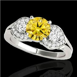 1.45 CTW Certified Si Fancy Intense Yellow Diamond 3 Stone Ring 10K White Gold - REF-180W2H - 35338