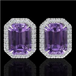 9.40 CTW Amethyst & Micro Pave VS/SI Diamond Halo Earrings 18K White Gold - REF-73F3M - 21216