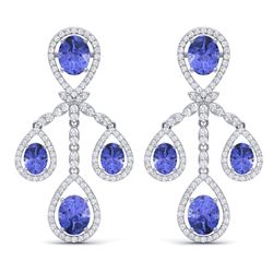 24.89 CTW Royalty Tanzanite & VS Diamond Earrings 18K White Gold - REF-563R6K - 38583