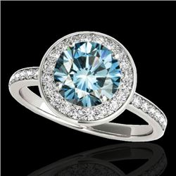 1.5 CTW SI Certified Fancy Blue Diamond Solitaire Halo Ring 10K White Gold - REF-129Y5N - 34383
