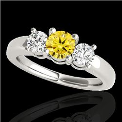 2 CTW Certified Si Fancy Intense Yellow Diamond 3 Stone Solitaire Ring 10K White Gold - REF-290K9R -