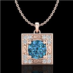 1.02 CTW Fancy Intense Blue Diamond Solitaire Art Deco Necklace 18K Rose Gold - REF-130N9Y - 38168