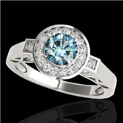 1.5 CTW SI Certified Fancy Blue Diamond Solitaire Halo Ring 10K White Gold - REF-180Y2N - 34572